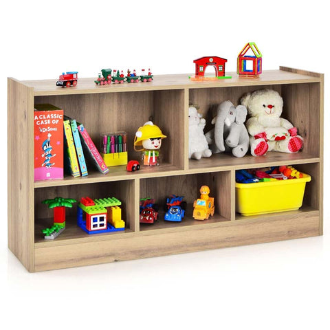 5-Cube Wooden Toy Storage Organizer, 2-Tier Kids Bookcase with Open Shelves, Multipurpose Classroom Furniture for Playroom & Nursery