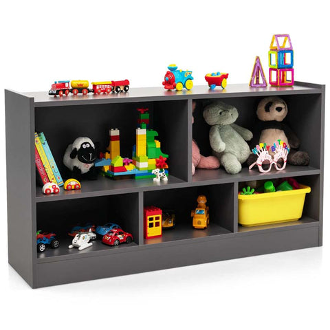 5-Cube Wooden Toy Storage Organizer, 2-Tier Kids Bookcase with Open Shelves, Multipurpose Classroom Furniture for Playroom & Nursery