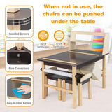Kids Art Table and Chair Set with Paper Roll, 2 Storage Bins, Kids Activity Play Table Set Wooden Drawing Painting Craft Center