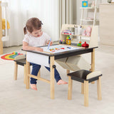 Kids Art Table and Chair Set with Paper Roll, 2 Storage Bins, Kids Activity Play Table Set Wooden Drawing Painting Craft Center