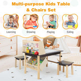 Kids Art Table and Chair Set with Paper Roll, 2 Storage Bins, Kids Activity Play Table Set Wooden Drawing Painting Craft Center
