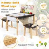 Kids Art Table and Chair Set with Paper Roll, 2 Storage Bins, Kids Activity Play Table Set Wooden Drawing Painting Craft Center