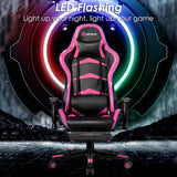 LED Massage Gaming Chair, Height Adjustable Racing Computer Office Chair with Footrest, Ergonomic High Back PU Swivel Game Chair