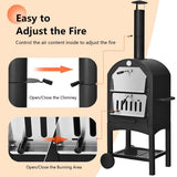 2 Layer Steel Outdoor Pizza Oven Wood Fire Pizza Grill Maker with Wheels, Pizza Stone & Peel, Waterproof Cover