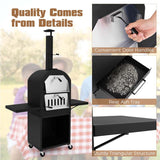 Outdoor Wood Fired Pizza Oven with Firewood Storage, Side Tables, Pizza Stone & Cover, Portable Pizza Maker on Wheels for Outside Charcoal Grill