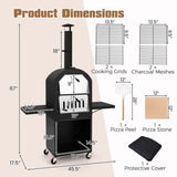 Outdoor Wood Fired Pizza Oven with Firewood Storage, Side Tables, Pizza Stone & Cover, Portable Pizza Maker on Wheels for Outside Charcoal Grill