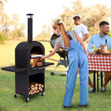 Outdoor Wood Fired Pizza Oven with Firewood Storage, Side Tables, Pizza Stone & Cover, Portable Pizza Maker on Wheels for Outside Charcoal Grill