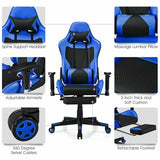 High Back E-Sport Massage Gaming Chair with Footrest & Headrest, Ergonomic PU Leather Gaming Seat, Video Game Chair Computer Chair