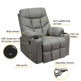 Heated Power Lift Recliner Fabric Massage Reclining Sofa, Elderly Lift Chair with 8 Point Massage, 2 Side Pockets Cup Holders, USB Port