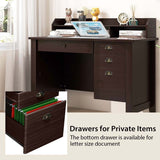 48" Vintage Home Office Desk, Executive Computer Desk Study Desk with 4 Storage Drawers & Hutch