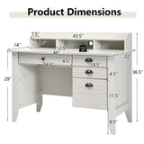 48" Vintage Home Office Desk, Executive Computer Desk Study Desk with 4 Storage Drawers & Hutch