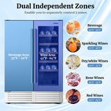 24" Dual Zone Under Counter Wine Beverage Refrigerator Cooler w/Lock, Built-in & Freestanding Wine Fridge Holds 19 Bottles & 57 Cans