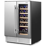 24" Dual Zone Under Counter Wine Beverage Refrigerator Cooler w/Lock, Built-in & Freestanding Wine Fridge Holds 19 Bottles & 57 Cans