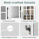 62" Farmhouse TV Stand for 70 Inch TVs, Tall Media Console Table with 2 Glass Doors, Cubbies & Drawer, Storage Cabinet for Living Room