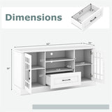 62" Farmhouse TV Stand for 70 Inch TVs, Tall Media Console Table with 2 Glass Doors, Cubbies & Drawer, Storage Cabinet for Living Room