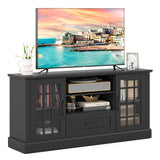 62" Farmhouse TV Stand for 70 Inch TVs, Tall Media Console Table with 2 Glass Doors, Cubbies & Drawer, Storage Cabinet for Living Room