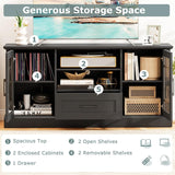 62" Farmhouse TV Stand for 70 Inch TVs, Tall Media Console Table with 2 Glass Doors, Cubbies & Drawer, Storage Cabinet for Living Room