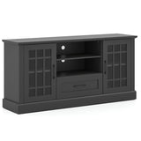 62" Farmhouse TV Stand for 70 Inch TVs, Tall Media Console Table with 2 Glass Doors, Cubbies & Drawer, Storage Cabinet for Living Room