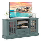 62" Farmhouse TV Stand for 70 Inch TVs, Tall Media Console Table with 2 Glass Doors, Cubbies & Drawer, Storage Cabinet for Living Room