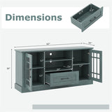 62" Farmhouse TV Stand for 70 Inch TVs, Tall Media Console Table with 2 Glass Doors, Cubbies & Drawer, Storage Cabinet for Living Room