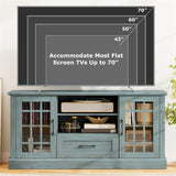 62" Farmhouse TV Stand for 70 Inch TVs, Tall Media Console Table with 2 Glass Doors, Cubbies & Drawer, Storage Cabinet for Living Room