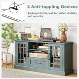 62" Farmhouse TV Stand for 70 Inch TVs, Tall Media Console Table with 2 Glass Doors, Cubbies & Drawer, Storage Cabinet for Living Room