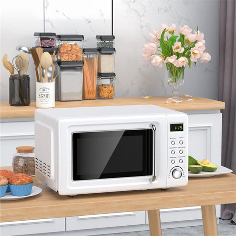 0.7Cu.ft Retro Countertop Microwave Oven 700W with 5 Microwave Power, Glass Turntable & Viewing Window