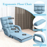 Foldable Floor Chair Recliner, Single Lazy Sofa with Ergonomic Armrest, Adjustable 5 Backrest Positions & Detachable Mat