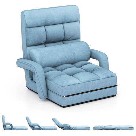 Foldable Floor Chair Recliner, Single Lazy Sofa with Ergonomic Armrest, Adjustable 5 Backrest Positions & Detachable Mat