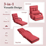 Foldable Floor Chair Recliner, Single Lazy Sofa with Ergonomic Armrest, Adjustable 5 Backrest Positions & Detachable Mat