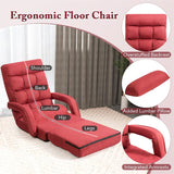 Foldable Floor Chair Recliner, Single Lazy Sofa with Ergonomic Armrest, Adjustable 5 Backrest Positions & Detachable Mat