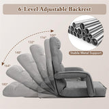 Foldable Floor Chair Recliner, Single Lazy Sofa with Ergonomic Armrest, Adjustable 5 Backrest Positions & Detachable Mat