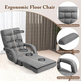 Foldable Floor Chair Recliner, Single Lazy Sofa with Ergonomic Armrest, Adjustable 5 Backrest Positions & Detachable Mat