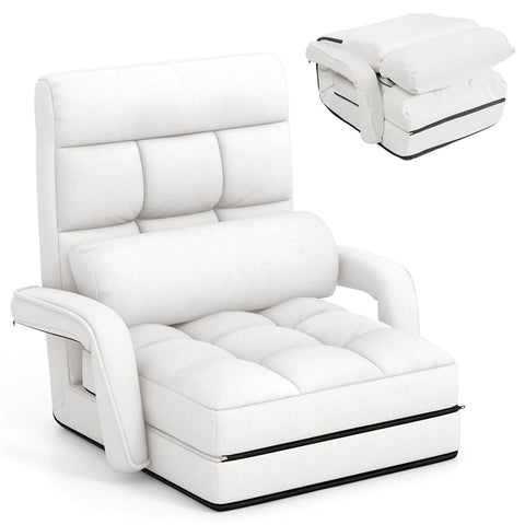 Foldable Floor Chair Recliner, Single Lazy Sofa with Ergonomic Armrest, Adjustable 5 Backrest Positions & Detachable Mat