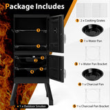 Vertical Charcoal Smoker with Double Doors, Thermometer, Adjustable Air Vents & Water/Charcoal Pans, Outdoor BBQ Smoker for Camping Backyard Grill