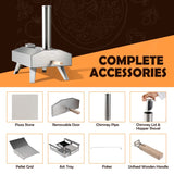 Wood Pellet Fired Outdoor Pizza Oven with 12'' Pizza Ston & Foldable Legs, Portable Stainless Steel Pizza Maker for Camping Picnic