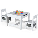 Kids Table & Chairs Set, 3-in-1 Wooden Toddler Activity Table with Storage, Reversible Tabletop & Blackboard for Art Craft, Drawing, Playroom