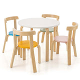 5 Piece Bentwood Kids Table & Chair Set, Toddler Activity Table with Toy Bricks & 4 Chairs for Craft Art, Daycare, Playroom & Classroom