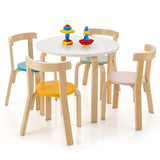 5 Piece Bentwood Kids Table & Chair Set, Toddler Activity Table with Toy Bricks & 4 Chairs for Craft Art, Daycare, Playroom & Classroom