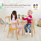 5 Piece Bentwood Kids Table & Chair Set, Toddler Activity Table with Toy Bricks & 4 Chairs for Craft Art, Daycare, Playroom & Classroom