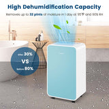 2500 Sq.Ft Dehumidifier for Basement, 32 Pints Portable Dehumidifier with Auto Defrost & Drain Hose, Sleep Mode, 24H Timer for Home Office